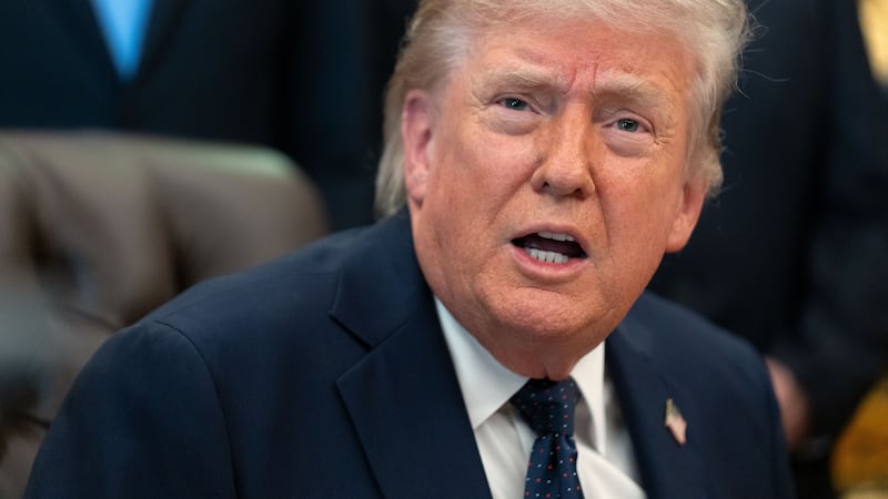 President Donald Trump speaks during an event on health care affordability in the Oval Office...