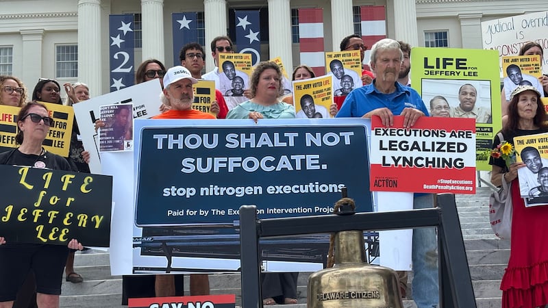 Protesters gather outside the Capitol in Montgomery, Ala., on Monday, June 8, 2026, to oppose...